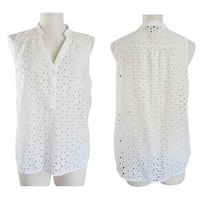 Outback Red Womens White Eyelet Lace Popover Size L Top Beachy Romantic Boho